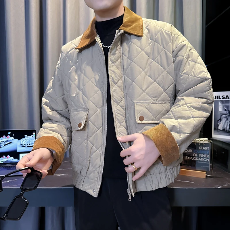 Korean Diamond Grid Lapel Spliced Jacket Men's Winter Thick Warm Cotton Parka Coat Fashion Loose Casual Business Men Clothing
Korean Diamond Grid Lapel Spliced Jacket Men's Winter Thick Warm Cotton Parka Coat Fashion Loose Casual Business Men Clothing