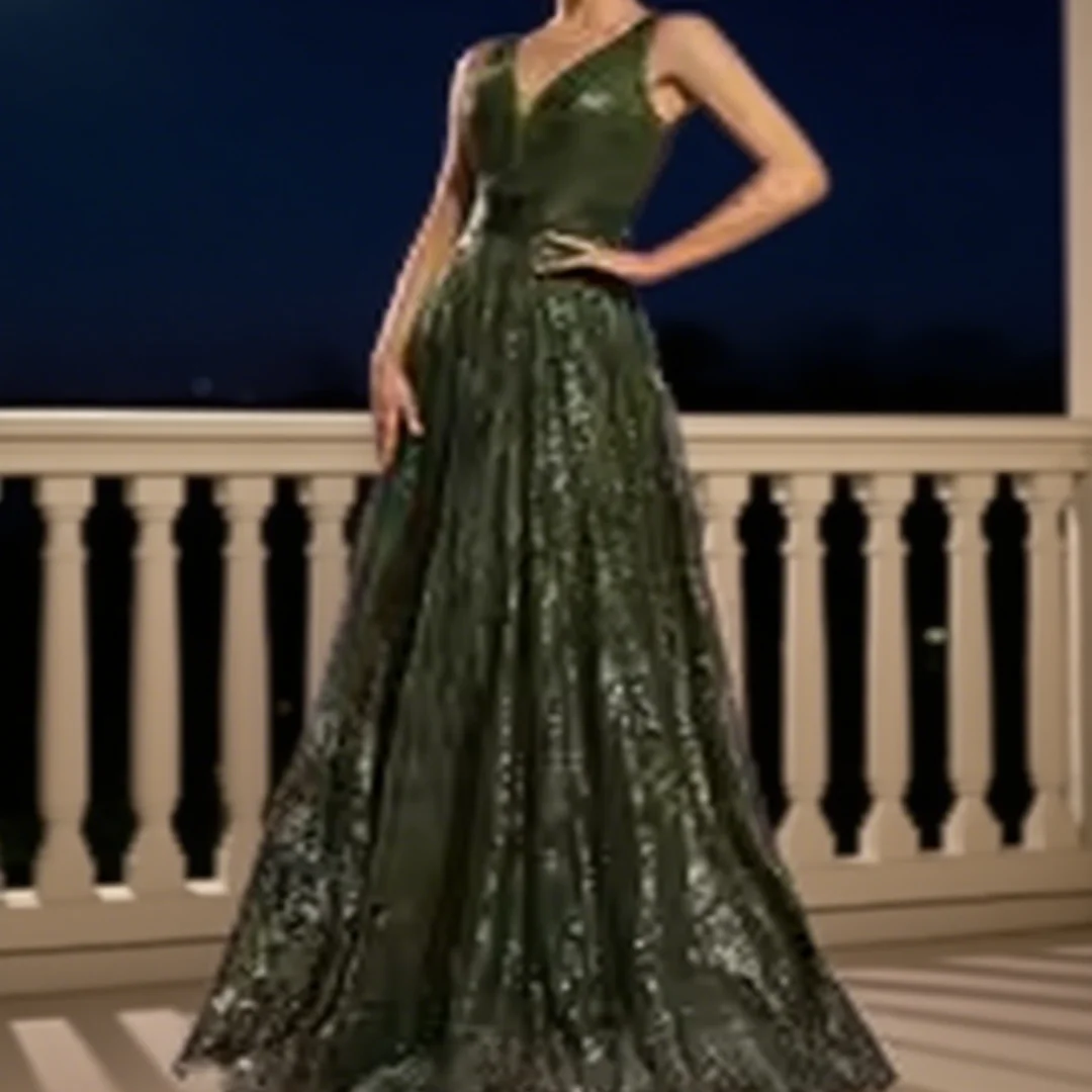 Customized classic V-neck sequined sleeveless A-line floor-length women's formal evening dress for events
Customized classic V-neck sequined sleeveless A-line floor-length women's formal evening dress for events