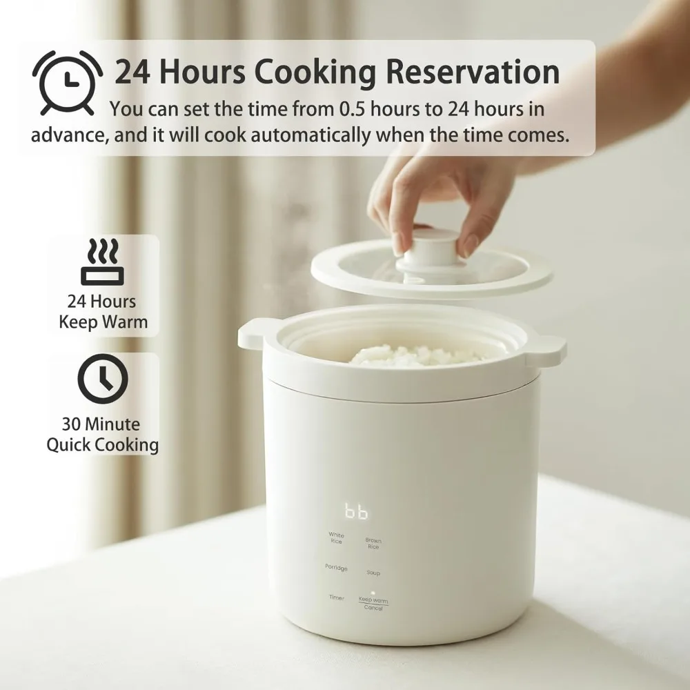 Mini rice cooker 2 cups raw cooking, small rice cooker, 4 cooking functions, 24 hours preset, heat preservation
Mini rice cooker 2 cups raw cooking, small rice cooker, 4 cooking functions, 24 hours preset, heat preservation