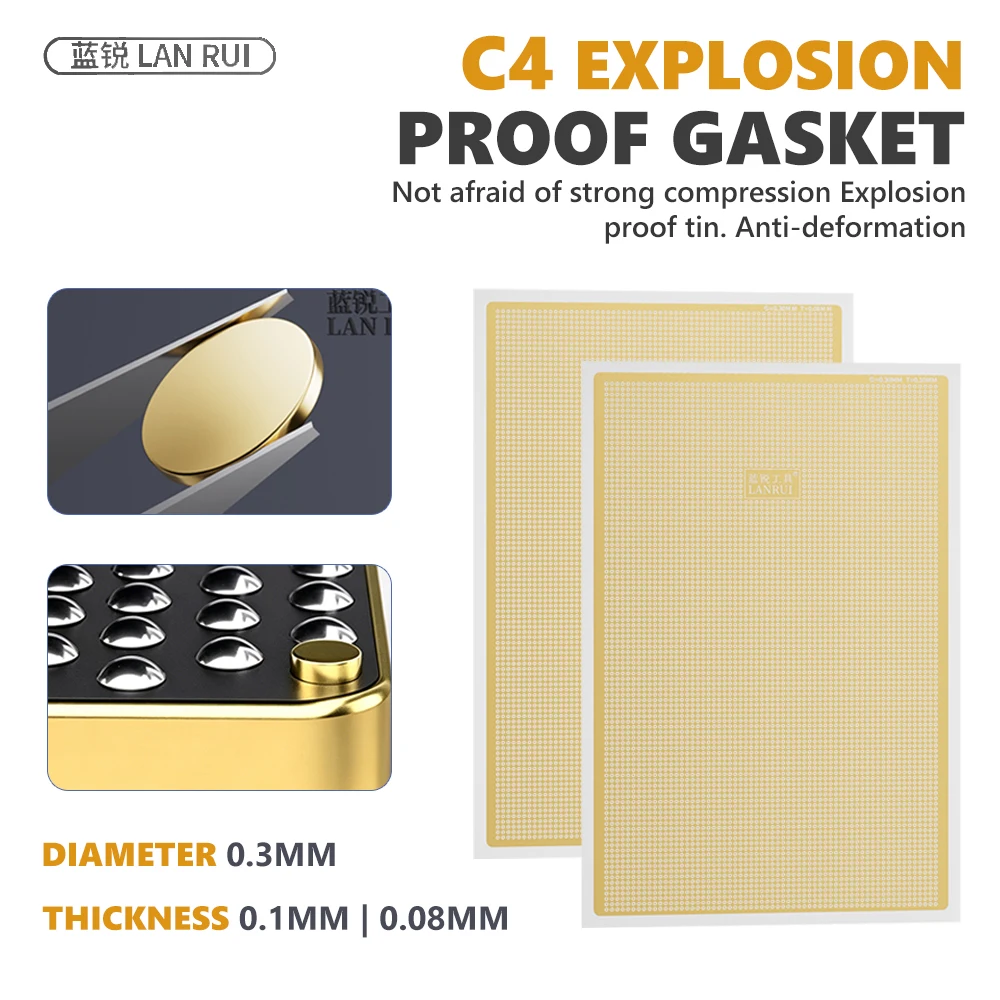 LANRUI C4 Explosion-proof Gasket 0.08/0.1 Mm 0.3 Mm for Phone Repair Mid-Layer Motherboard Assembly Anti-Splatter Solder Tool
LANRUI C4 Explosion-proof Gasket 0.08/0.1 Mm 0.3 Mm for Phone Repair Mid-Layer Motherboard Assembly Anti-Splatter Solder Tool