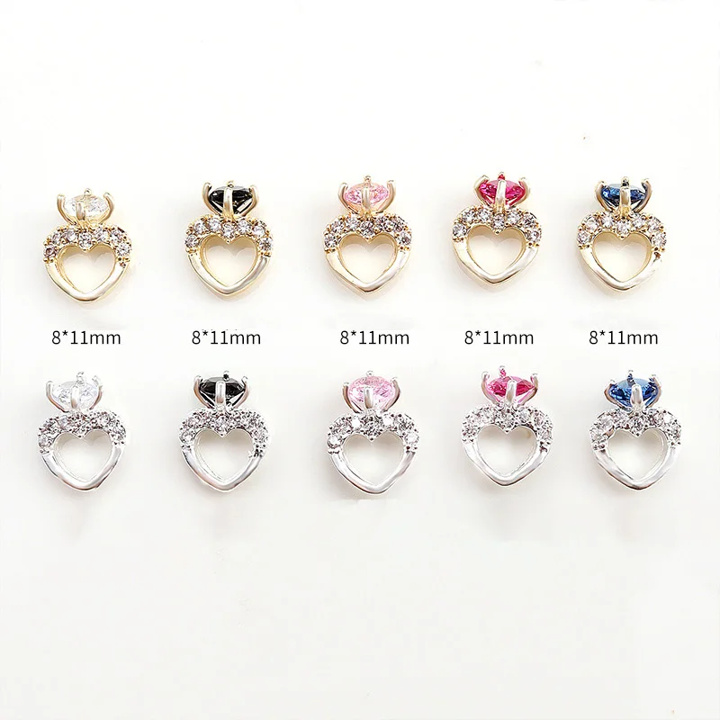 5Pcs Zircon Heart Ring Nails Art Decorations 3D Alloy Bling Nails Charm Gold Silver Claw Colorful Diamond Part Rhinestone 8*11mm
5Pcs Zircon Heart Ring Nails Art Decorations 3D Alloy Bling Nails Charm Gold Silver Claw Colorful Diamond Part Rhinestone 8*11mm