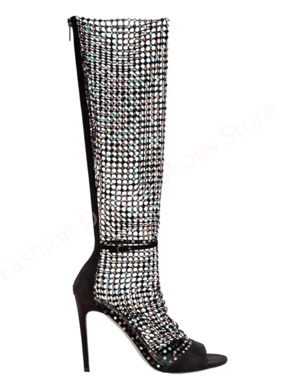 Bling Rhinestone Mesh Hollow out Summer Boots Knee High Women Sandals Stilettos High Heels Zipper Buckle Strapy Shoes Woman
Bling Rhinestone Mesh Hollow out Summer Boots Knee High Women Sandals Stilettos High Heels Zipper Buckle Strapy Shoes Woman