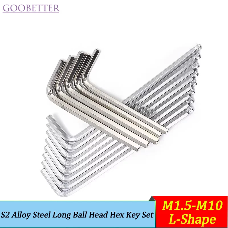 S2 Alloy Steel Long Ball Head Hex Key Set L-Shape Double-End Allen Wrench M1.5-M10 Tool-Free Bolt Driver for Bike/Furniture
S2 Alloy Steel Long Ball Head Hex Key Set L-Shape Double-End Allen Wrench M1.5-M10 Tool-Free Bolt Driver for Bike/Furniture