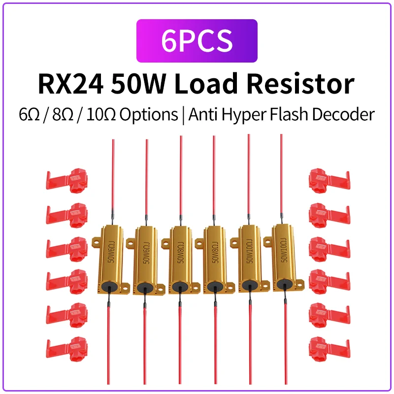 Комплект из 6 резисторов RX24 50 Вт (6 Ом, 8 Ом, 10 Ом) для светодиодных декодеров Canbus, предотвращающих мигание при поворотниках и стоп-сигналах в автомобиле
Комплект из 6 резисторов RX24 50 Вт (6 Ом, 8 Ом, 10 Ом) для светодиодных декодеров Canbus, предотвращающих мигание при поворотниках и стоп-сигналах в автомобиле