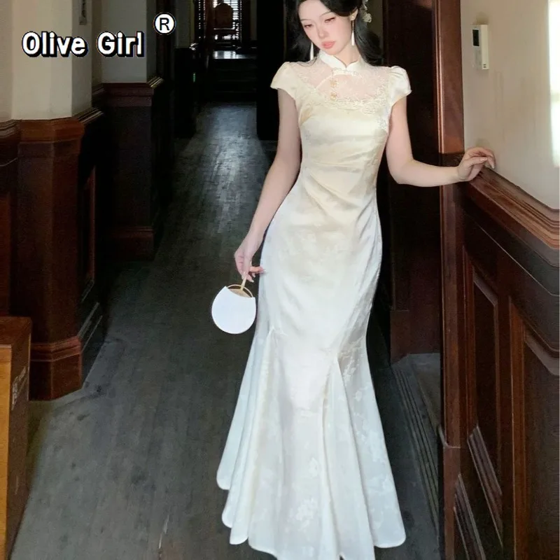 Olivegirl High End Dress Elegant Sweet 2026 Jacquard Lace Patchwork Slim Fish Tail Dresses Qipao Cheongsam Spring Summer Retro
Olivegirl High End Dress Elegant Sweet 2026 Jacquard Lace Patchwork Slim Fish Tail Dresses Qipao Cheongsam Spring Summer Retro