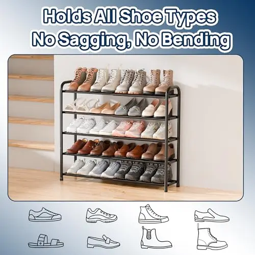 Five-Level Metal Shoe Storage Rack — Freestanding, Expandable Width, Holds 20 Pairs, No Sagging Or Bending, Ideal For Closet
Five-Level Metal Shoe Storage Rack — Freestanding, Expandable Width, Holds 20 Pairs, No Sagging Or Bending, Ideal For Closet