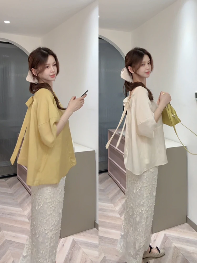 Korean Style Loose Fit Short Sleeve Shirt Knot Tie Waist Design Cotton Linen Skin Friendly Breathable Women's Blouse
Korean Style Loose Fit Short Sleeve Shirt Knot Tie Waist Design Cotton Linen Skin Friendly Breathable Women's Blouse