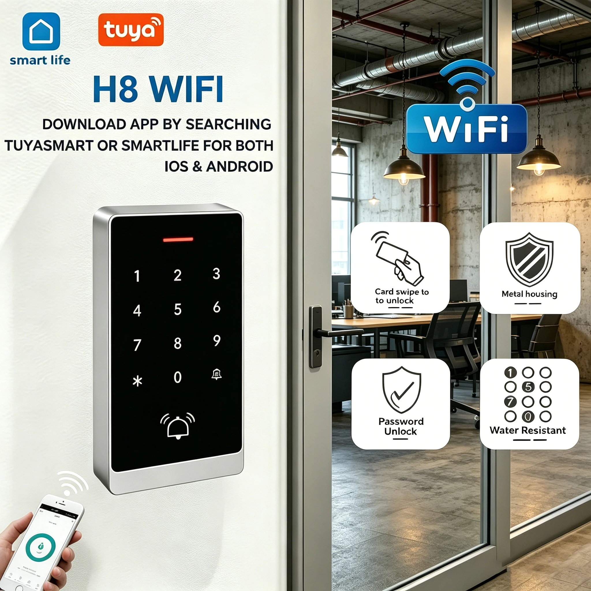 Tuya Smart Life WiFi Access Control Keypad, Smart Home Digital Lock With Remote Control, Security Protection Wireless Doorbell
Tuya Smart Life WiFi Access Control Keypad, Smart Home Digital Lock With Remote Control, Security Protection Wireless Doorbell 