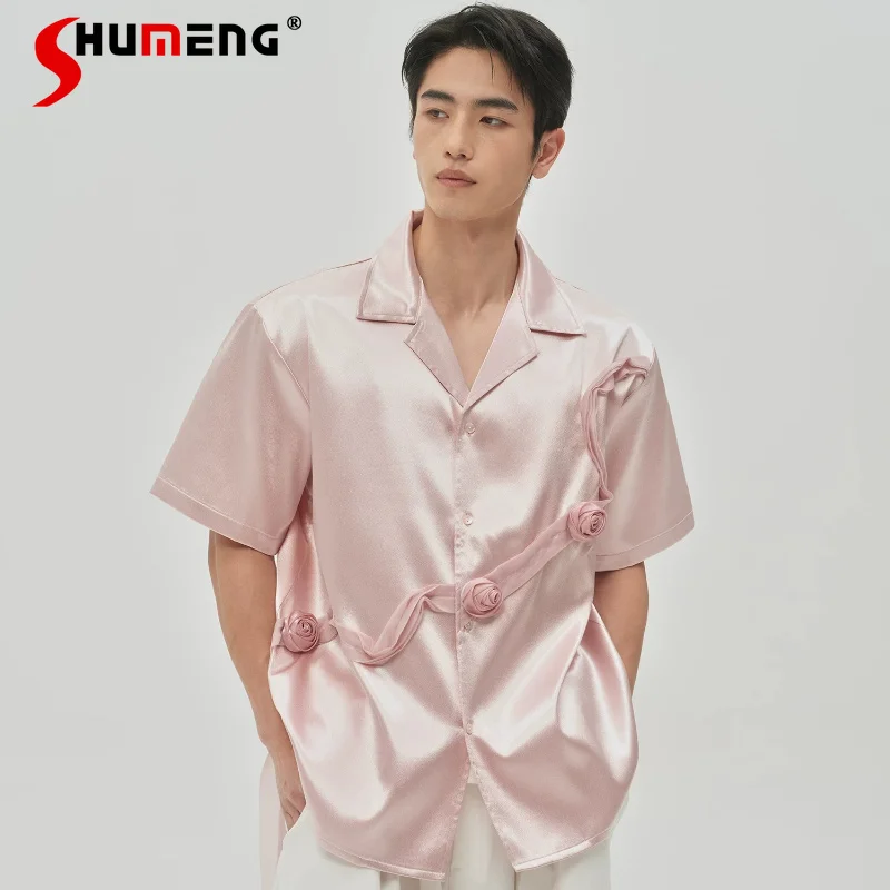 2026 Men's Summer New Trendy Three-dimensional Rose Decorative Satin Shirts Short Sleeve Shirts Men's Loose Comfort Elegant Tops
2026 Men's Summer New Trendy Three-dimensional Rose Decorative Satin Shirts Short Sleeve Shirts Men's Loose Comfort Elegant Tops