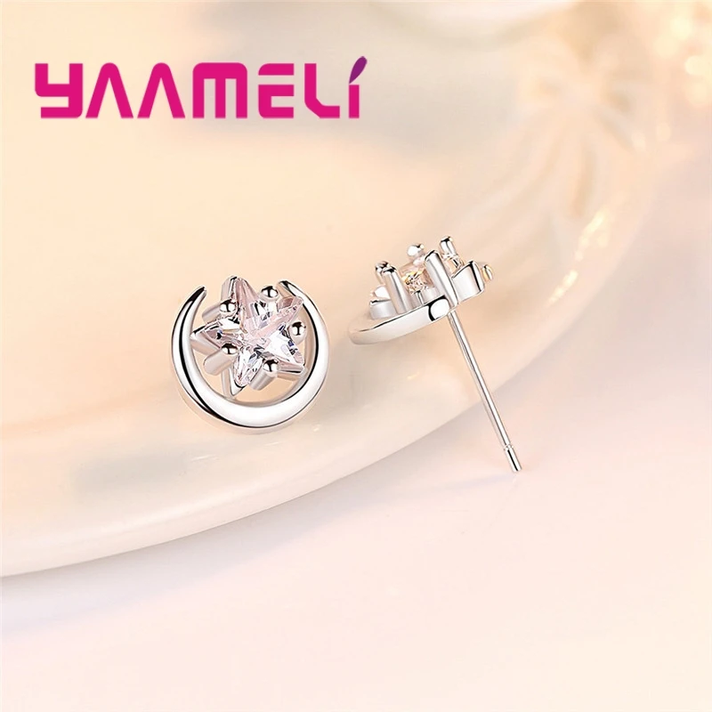 Elegant 925 Sterling Silver Clear Moon Star AAA Cubic Zirconia Stud Earrings for Women Girls wedding Party Jewelry Dropshiping
Elegant 925 Sterling Silver Clear Moon Star AAA Cubic Zirconia Stud Earrings for Women Girls wedding Party Jewelry Dropshiping