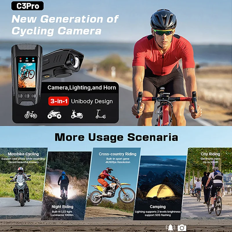Bicycle, Motorcycle Recorder 4K Action Camera with 2.0-inch IPS LCD Screen Cycling Camera Outdoor Cycling Recorder
Bicycle, Motorcycle Recorder 4K Action Camera with 2.0-inch IPS LCD Screen Cycling Camera Outdoor Cycling Recorder