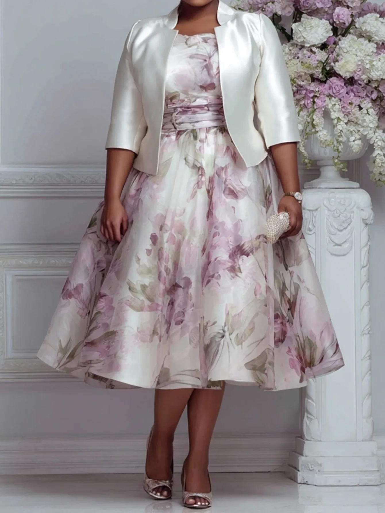 Floral Print Two-Piece Dress with Jacket Elegant Midi Dress Set for Women Spring Summer Formal Party
Floral Print Two-Piece Dress with Jacket Elegant Midi Dress Set for Women Spring Summer Formal Party