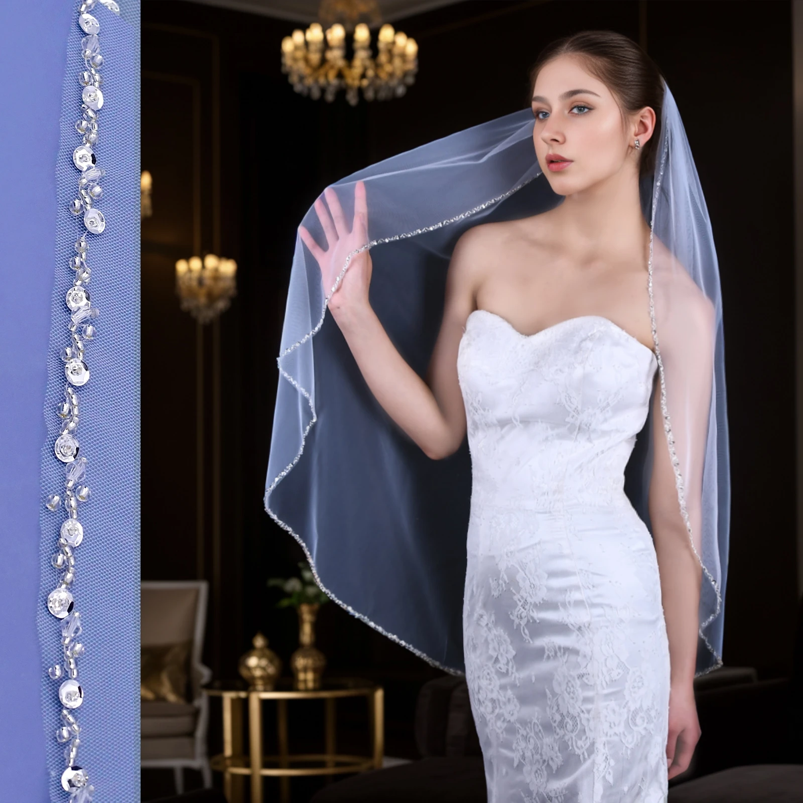 Свадебная фата из бисера и кристаллов с блестками, однослойная свадебная фата с расческой, 1 м, фата белого цвета слоновой кости G155
Свадебная фата из бисера и кристаллов с блестками, однослойная свадебная фата с расческой, 1 м, фата белого цвета слоновой кости G155