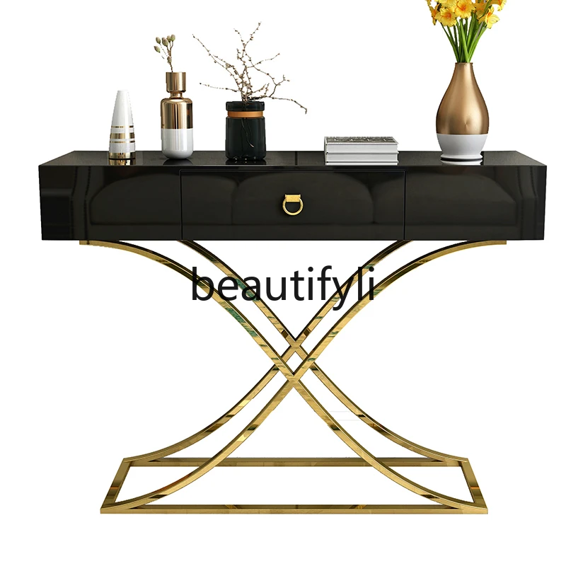 Light luxury entrance table stainless steel, living room decorative strip, entrance with drawers against the wall, foyer cabinet
Light luxury entrance table stainless steel, living room decorative strip, entrance with drawers against the wall, foyer cabinet