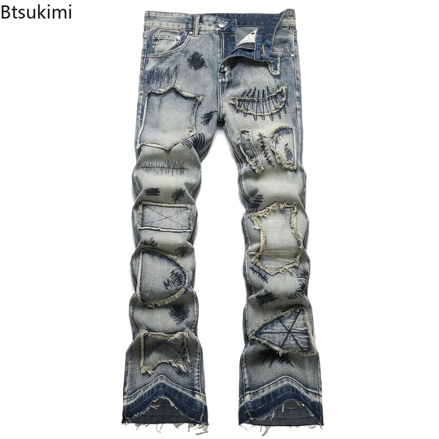 2026 New Men's Fashion Boot Cut Jeans Streetwear Patches Released Hem Pants Vintage Blue Embroidery Patchwork Flared Trousers
2026 New Men's Fashion Boot Cut Jeans Streetwear Patches Released Hem Pants Vintage Blue Embroidery Patchwork Flared Trousers