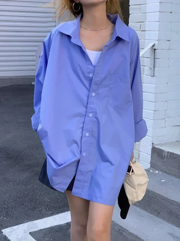 Korean Mid-length Harajuku Women Shirts Loose Chicly Blouse Female Street Casual Cool Boyfriend White Blue Shirt Pocket S-L
Korean Mid-length Harajuku Women Shirts Loose Chicly Blouse Female Street Casual Cool Boyfriend White Blue Shirt Pocket S-L