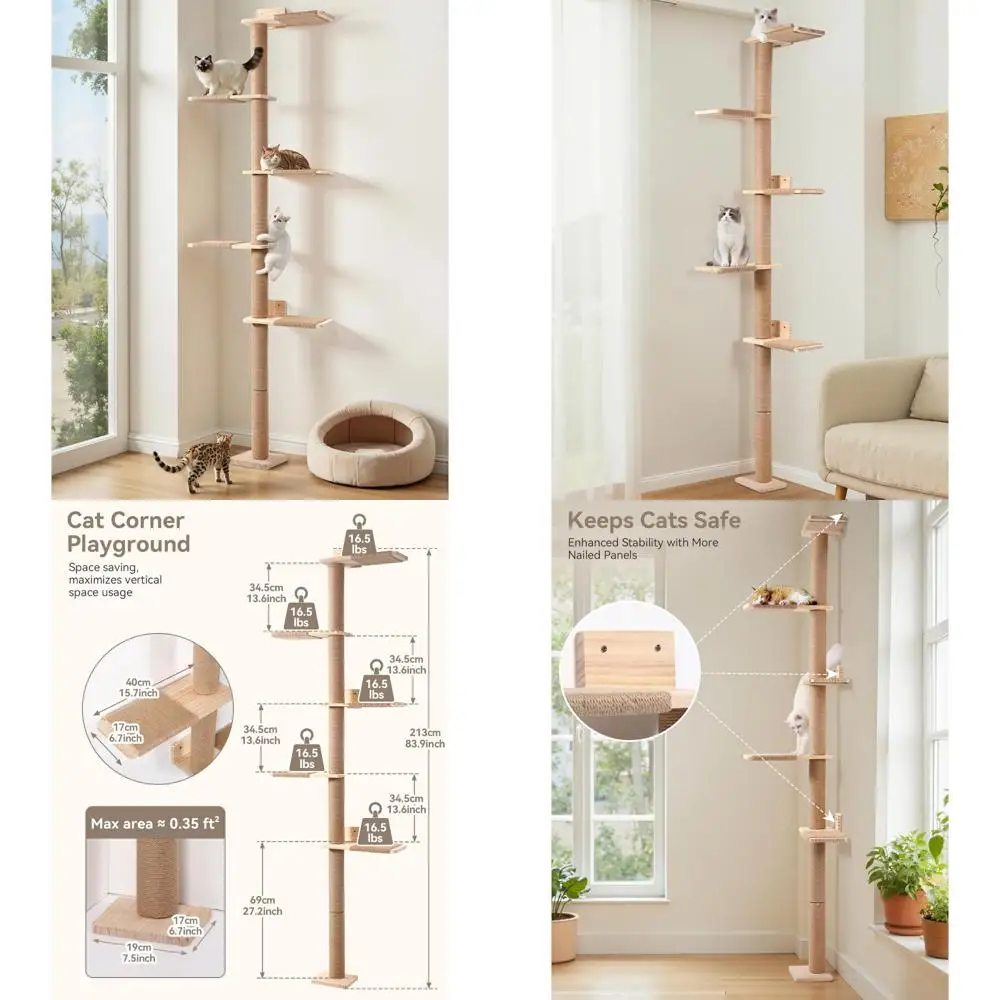 Wall-Mounted 83.9 Inch Tall Cat Tree with Wood Shelves and Scratching Post for Kittens
Wall-Mounted 83.9 Inch Tall Cat Tree with Wood Shelves and Scratching Post for Kittens