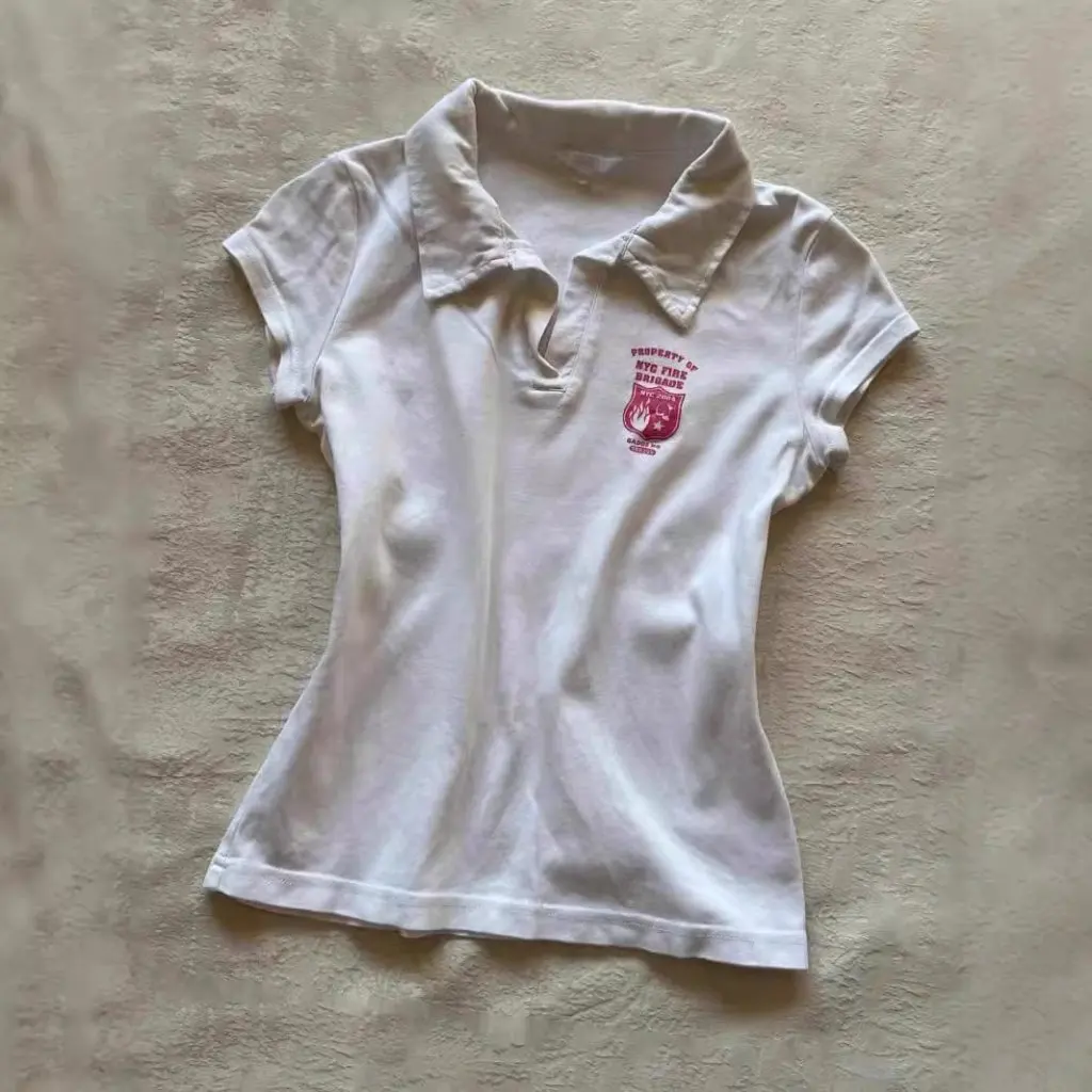 Women's White Short Sleeve T-Shirt 210g 40 Cotton American Retro Polo Collar Printed Design Top Female Fashion Sense
Women's White Short Sleeve T-Shirt 210g 40 Cotton American Retro Polo Collar Printed Design Top Female Fashion Sense