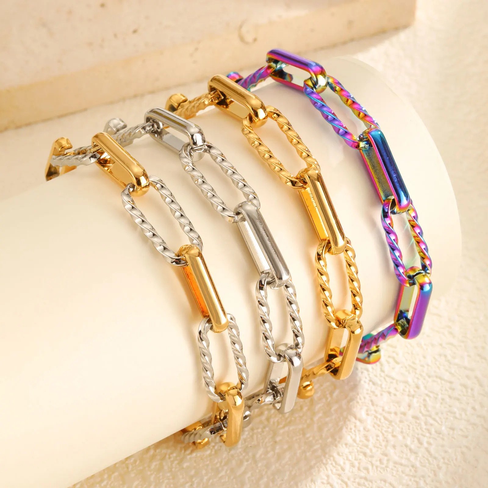 Minimalist 18K Gold Plated Bracelet Women, Slim Paperclip Twisted Link Chain, Simple Waterproof Jewelry
Minimalist 18K Gold Plated Bracelet Women, Slim Paperclip Twisted Link Chain, Simple Waterproof Jewelry