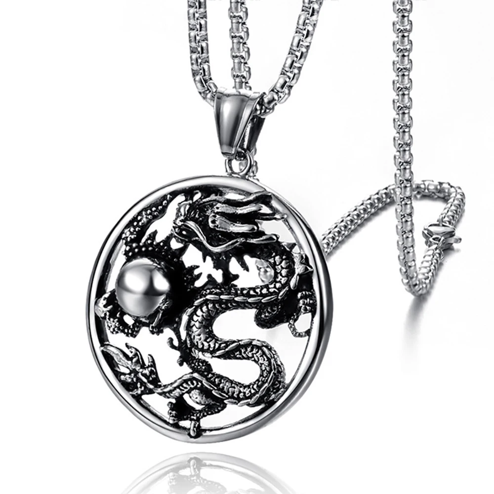 Punk Chinese Dragon Pendant With Chain Male Silver Color Stainless Steel Animal Round Necklace for Men Fashion Jewelry Gift 2025
Punk Chinese Dragon Pendant With Chain Male Silver Color Stainless Steel Animal Round Necklace for Men Fashion Jewelry Gift 2025