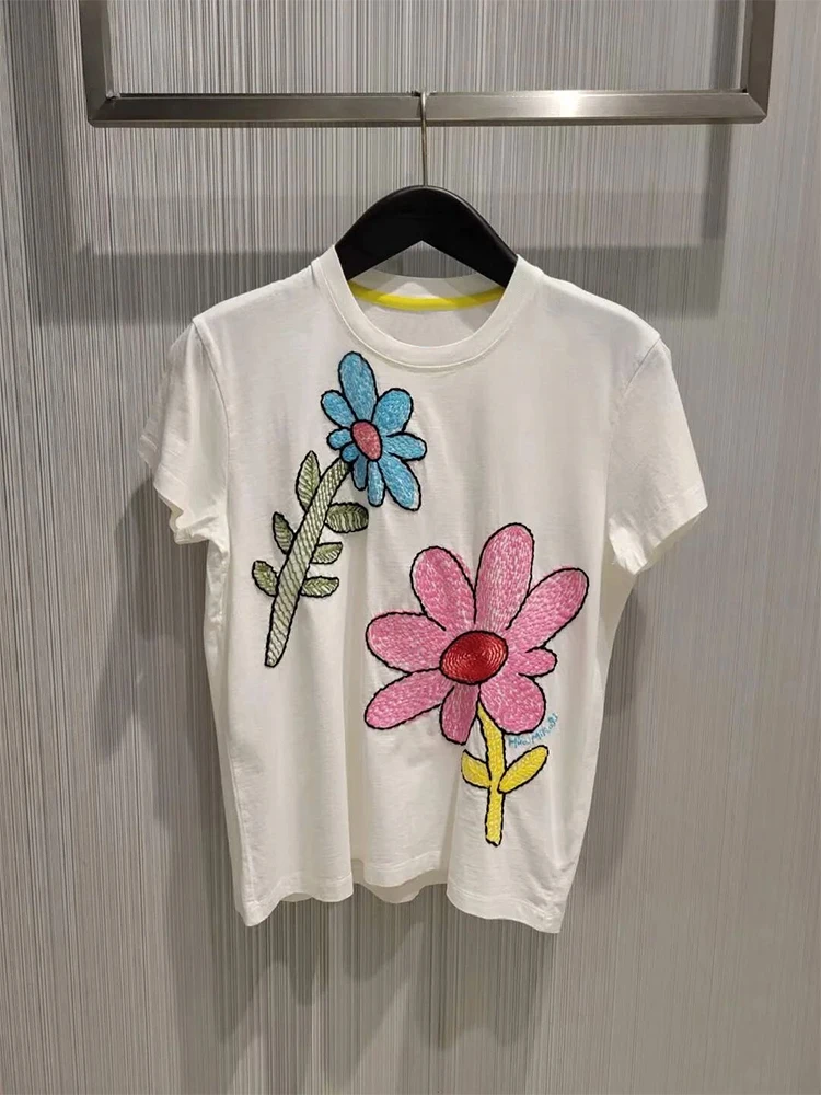 Женская футболка Ele Casual из хлопка с круглым вырезом и коротким рукавом, с вышивкой цветов, свободного кроя, весна-лето, новинка
Женская футболка Ele Casual из хлопка с круглым вырезом и коротким рукавом, с вышивкой цветов, свободного кроя, весна-лето, новинка