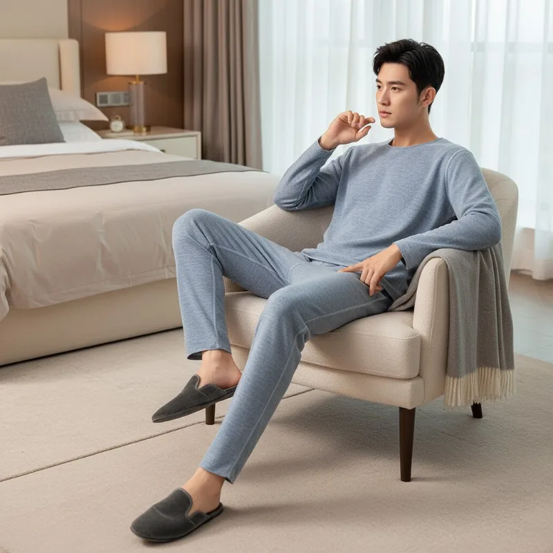 Gender-free Thickened Thermal Suit, Winter Velvet Collarless Long-sleeved T-shirt and Trousers, Black and Red Set.
Gender-free Thickened Thermal Suit, Winter Velvet Collarless Long-sleeved T-shirt and Trousers, Black and Red Set.