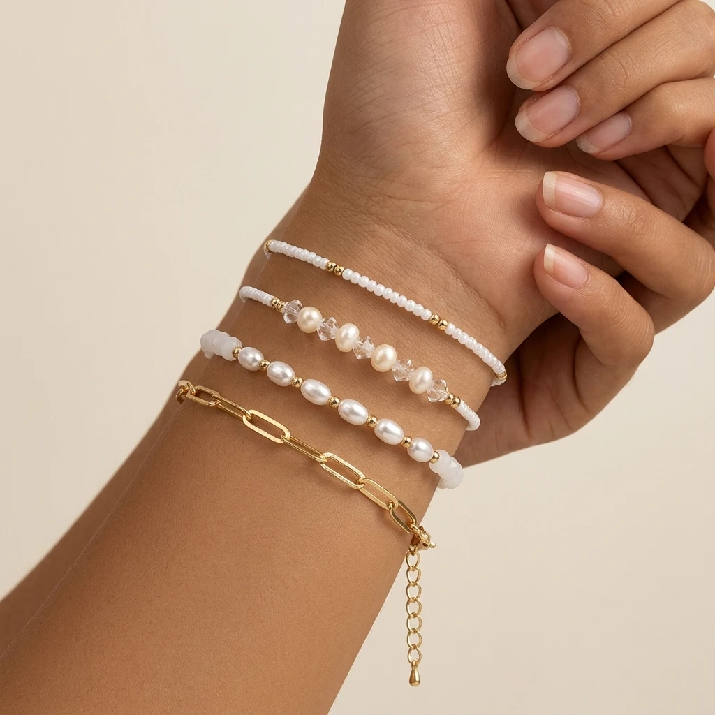4PCS Bohemian Style Elastic Bracelets with Imitation Pearls White Crystal & Glass Beads Unisex Daily Festival Jewelry Accessory
4PCS Bohemian Style Elastic Bracelets with Imitation Pearls White Crystal & Glass Beads Unisex Daily Festival Jewelry Accessory