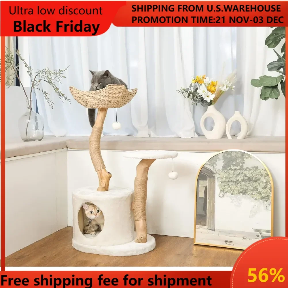 Cat Tree for Indoor Small Cats - Real Wood Cat Tower with Scratch Post, Hiding Enclosure - Unique, Boho,White
Cat Tree for Indoor Small Cats - Real Wood Cat Tower with Scratch Post, Hiding Enclosure - Unique, Boho,White