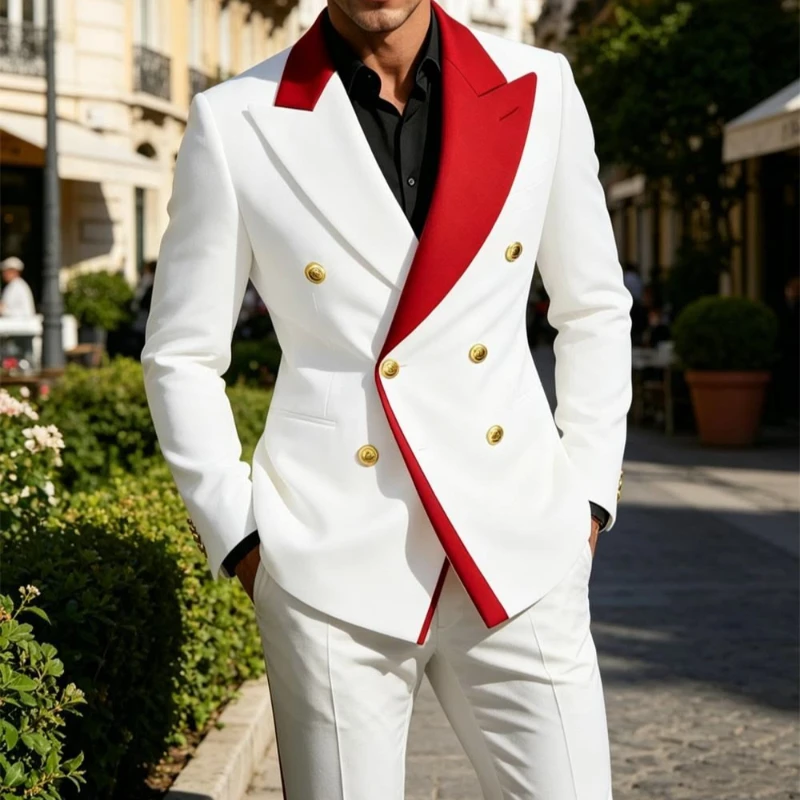 Men White Red Contrast Double Breasted Suit Wedding Groom Formal Prom Blazer 2 Pieces
Men White Red Contrast Double Breasted Suit Wedding Groom Formal Prom Blazer 2 Pieces