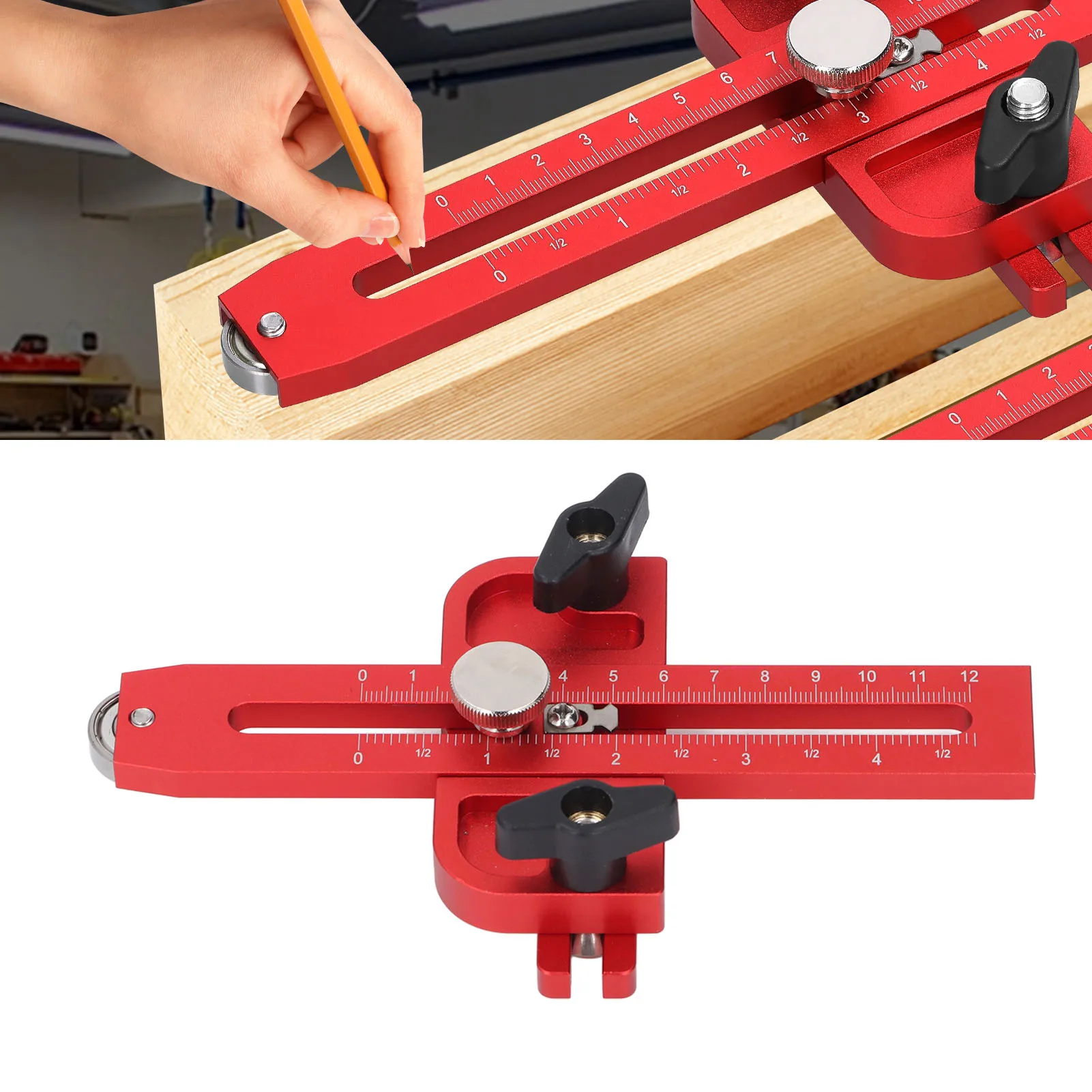 Table Saw Jig Guide with Roller Dual Scale Woodworking Thin Ripping Guide Locator Fits for 3/4x3/8 3/8x1/4 Inch T Slot
Table Saw Jig Guide with Roller Dual Scale Woodworking Thin Ripping Guide Locator Fits for 3/4x3/8 3/8x1/4 Inch T Slot