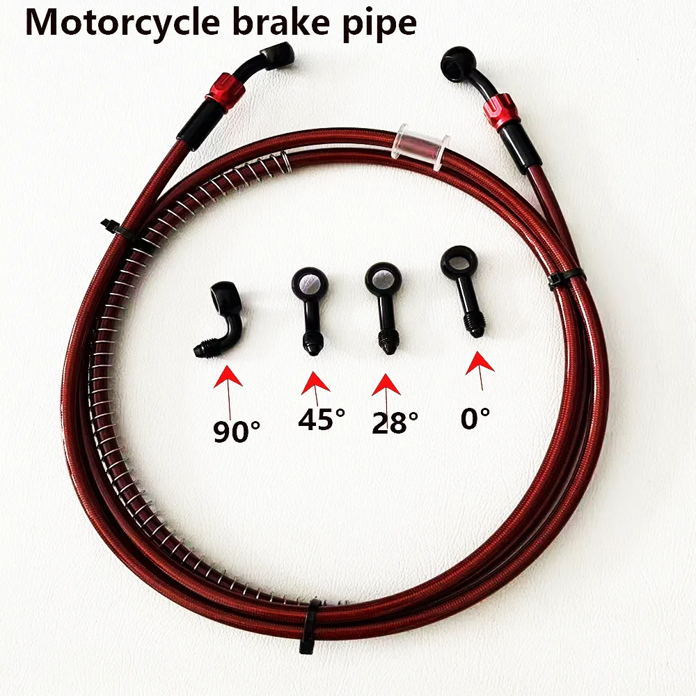 Stainless steel braided red brake hose M10 suitable for motorcycle oil hose clutch pipe 360 ° rotation banjo 0 ° 28 ° 45 ° 90 °
Stainless steel braided red brake hose M10 suitable for motorcycle oil hose clutch pipe 360 ° rotation banjo 0 ° 28 ° 45 ° 90 °