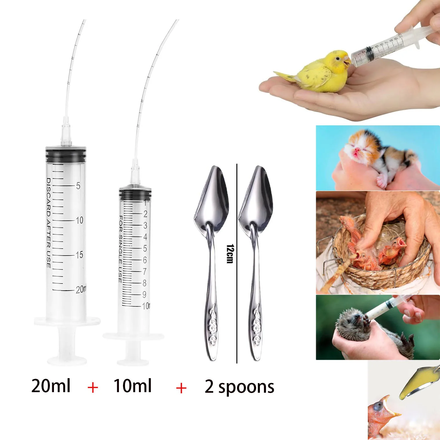 10ml+20ml + 2pcs Spoons Baby Bird Feeder Parrot Feeding Syringe BreastFeeding Water Milk Medicine Pet Supplies
10ml+20ml + 2pcs Spoons Baby Bird Feeder Parrot Feeding Syringe BreastFeeding Water Milk Medicine Pet Supplies
