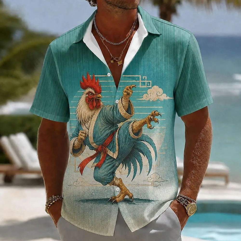 Men's Spring Summer Casual Shirt, Martial Arts Rooster Character Print Tops for Daily Street Holiday Beach Dating Outfit
Men's Spring Summer Casual Shirt, Martial Arts Rooster Character Print Tops for Daily Street Holiday Beach Dating Outfit