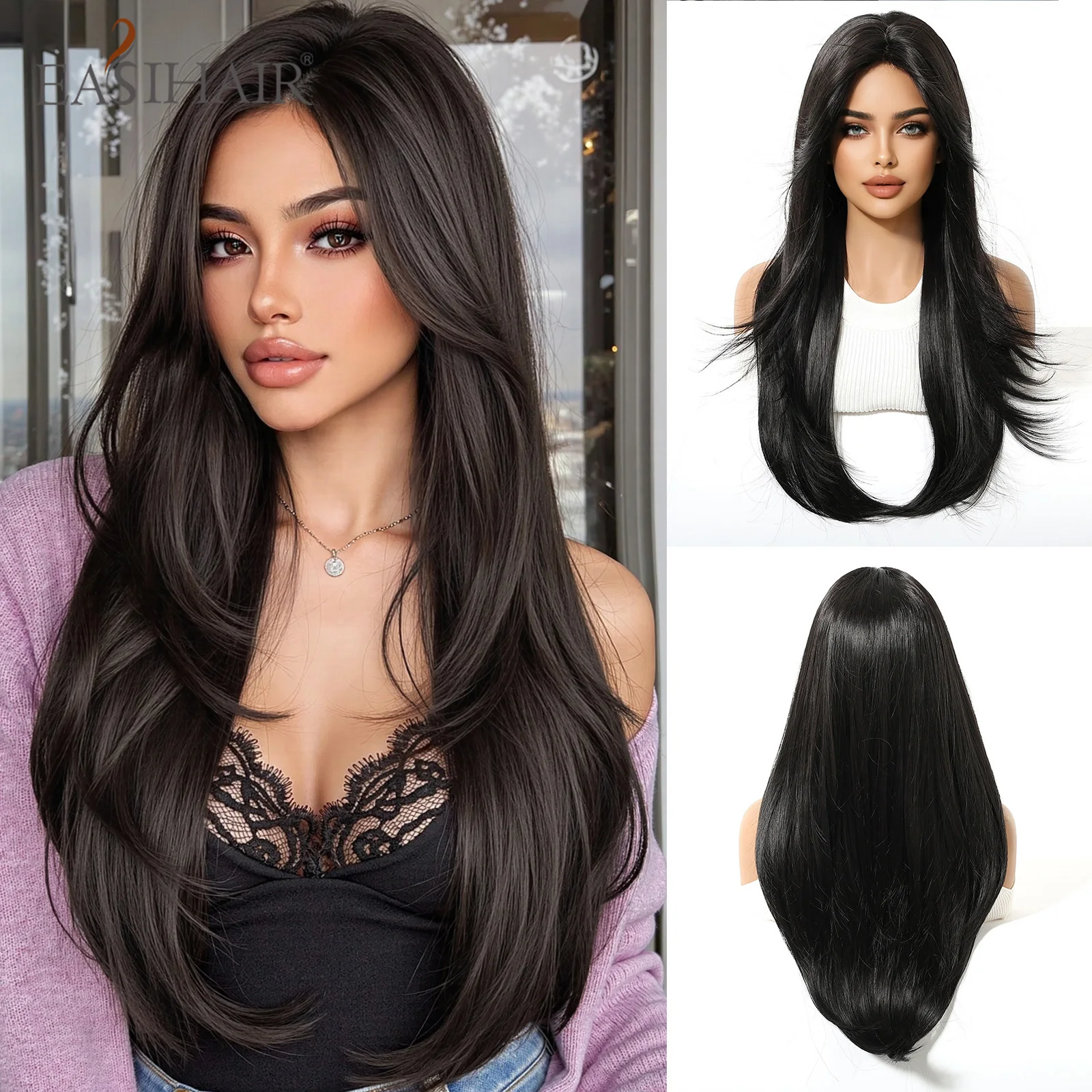 EASIHAIR Длинные прямые черные синтетические парики для женщин Натуральные черные парики с длинной челкой для повседневного косплея Термостойкие
EASIHAIR Длинные прямые черные синтетические парики для женщин Натуральные черные парики с длинной челкой для повседневного косплея Термостойкие