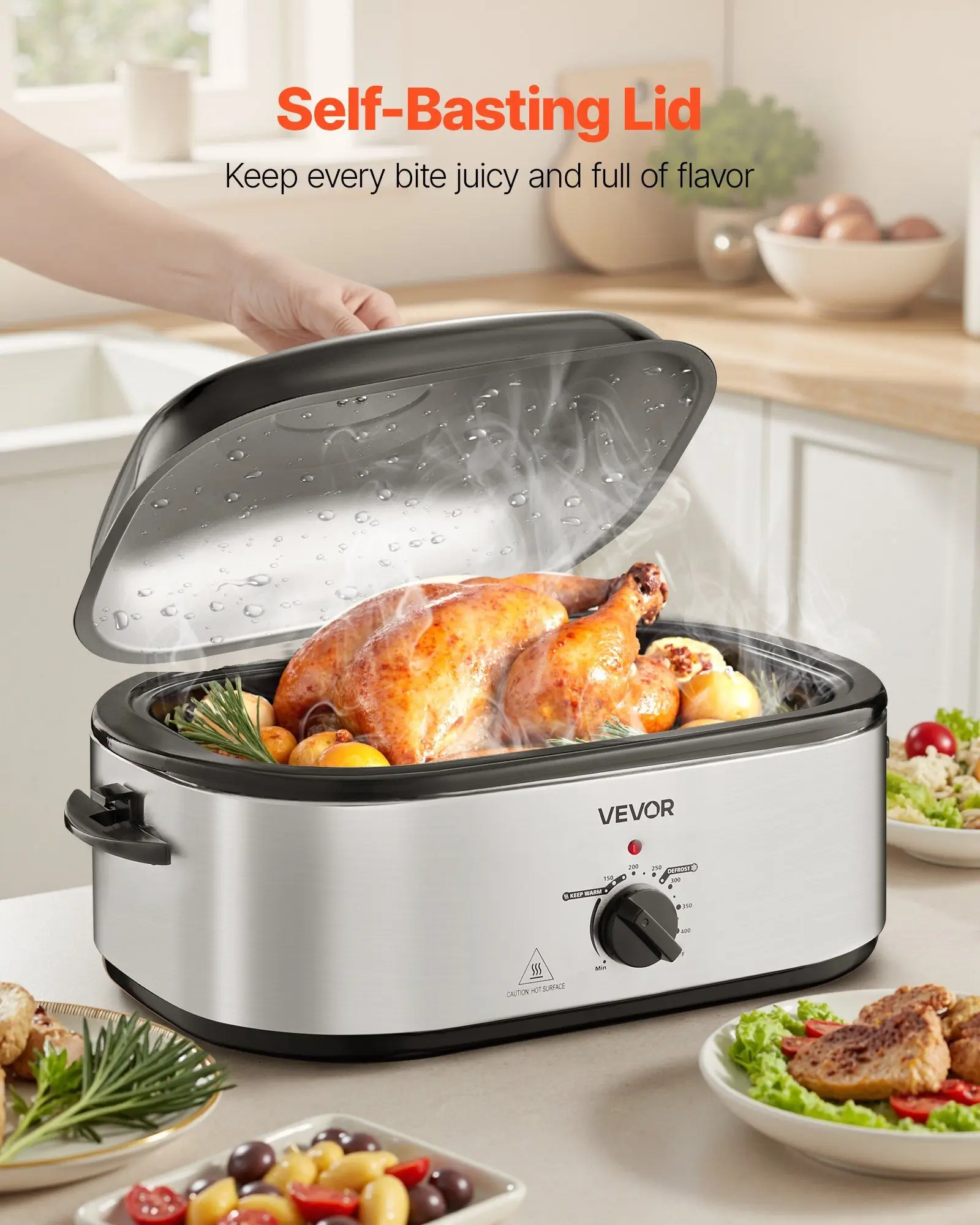 Roaster Oven, 22QT Electric Roasting Pan, 150-450 F Adjustable Temp Multifunctional Electric Roaster Oven with Self-Basting Lid, Defrost & Warm Function for Holiday Meal, Fits 26lb Turkey
Roaster Oven, 22QT Electric Roasting Pan, 150-450 F Adjustable Temp Multifunctional Electric Roaster Oven with Self-Basting Lid, Defrost & Warm Function for Holiday Meal, Fits 26lb Turkey