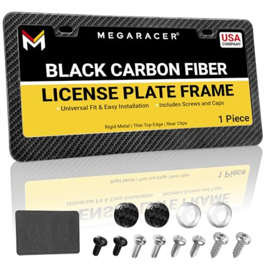 Premium Carbon Fiber Design License Plate Frame 1 Piece, Rust-Free Stainless Steel, Rattle-Free, Universal with Screw Caps, Sli
Premium Carbon Fiber Design License Plate Frame 1 Piece, Rust-Free Stainless Steel, Rattle-Free, Universal with Screw Caps, Sli