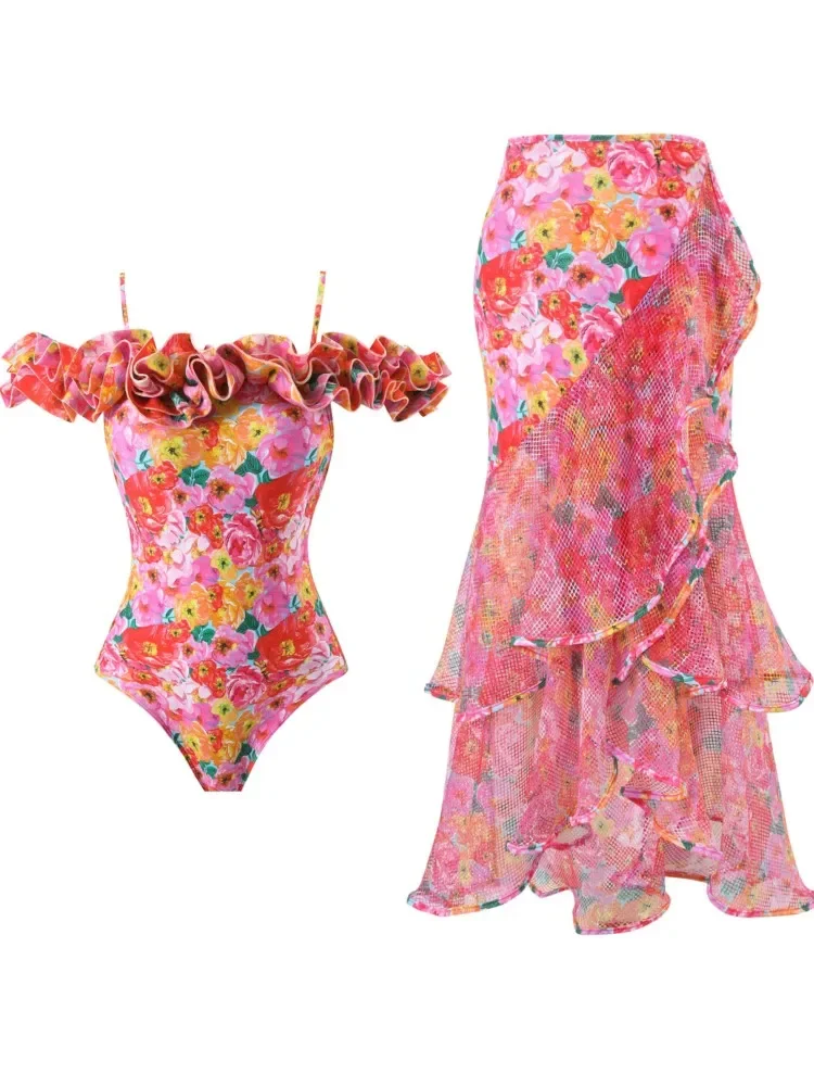 Retro Bikini Printed Fashion One Piece Swimsuit And Cover Up With Skirt Tight Women's Bandage Summer Beach Luxury Elegant
Retro Bikini Printed Fashion One Piece Swimsuit And Cover Up With Skirt Tight Women's Bandage Summer Beach Luxury Elegant