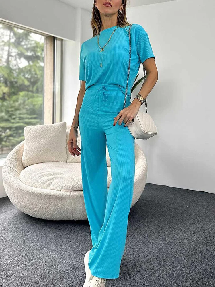Women Medium Strecth Top And Pants Suit Loose Casual Female Long Pants Solid Outfits Spring Summer Wide Leg Pants Two Piece Set
Women Medium Strecth Top And Pants Suit Loose Casual Female Long Pants Solid Outfits Spring Summer Wide Leg Pants Two Piece Set