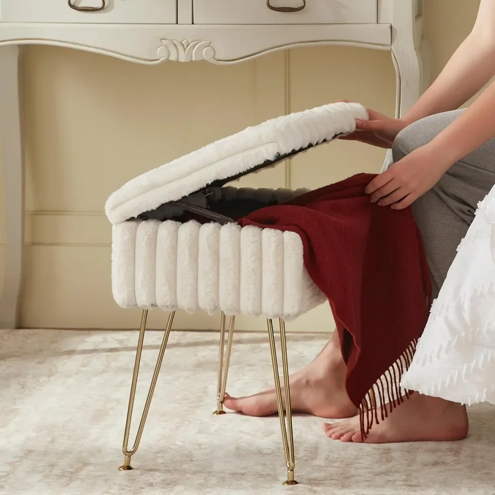 Faux Fur Vanity Stool Chair with Storage, Vanity Stool for Makeup, Foot with 4 Metal Legs
Faux Fur Vanity Stool Chair with Storage, Vanity Stool for Makeup, Foot with 4 Metal Legs