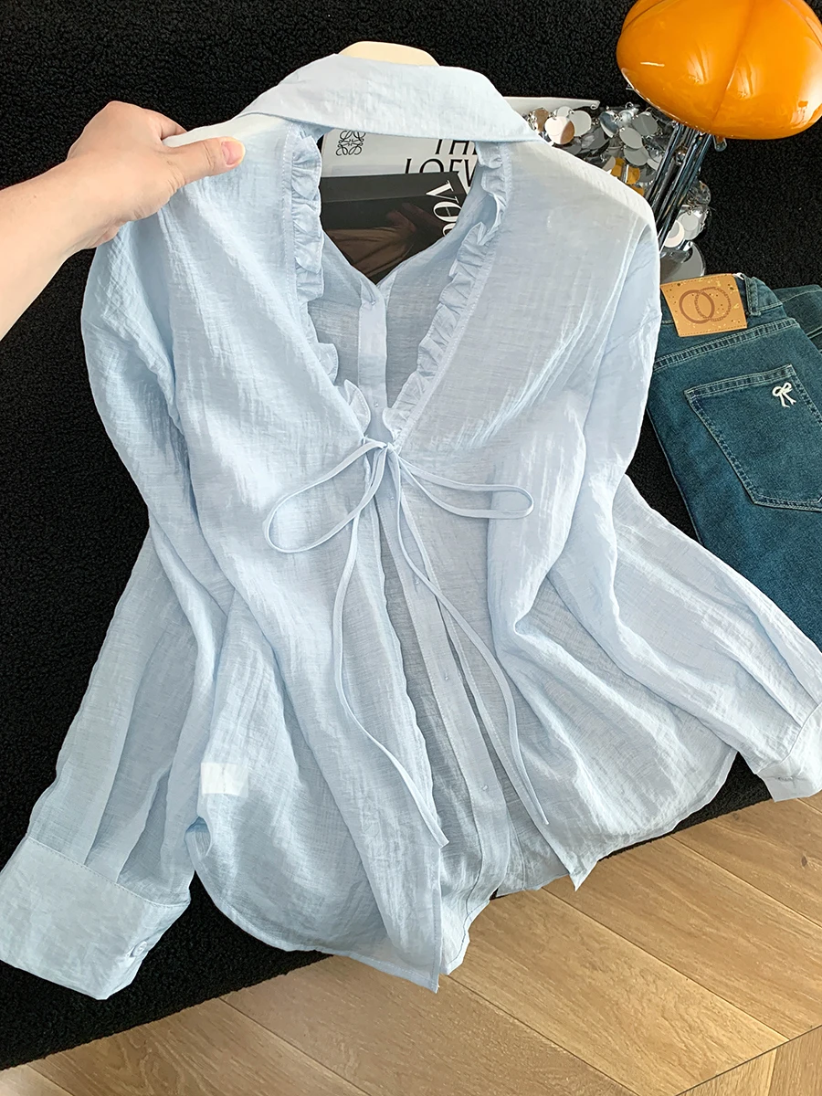 Summer Thin Long Sleeve Knot Loose Women's Sun Protection Shirt Wide Lapel Cardigan Outerwear Breathable Casual Top
Summer Thin Long Sleeve Knot Loose Women's Sun Protection Shirt Wide Lapel Cardigan Outerwear Breathable Casual Top