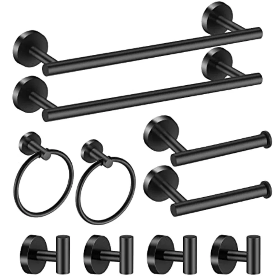 Bathroom Hardware Set Black 10 Pieces, Towel Bar Set Matte Black Stainless Steel Towel Rack Set Includes 2PCS 16'' Towel bar, 4
Bathroom Hardware Set Black 10 Pieces, Towel Bar Set Matte Black Stainless Steel Towel Rack Set Includes 2PCS 16'' Towel bar, 4