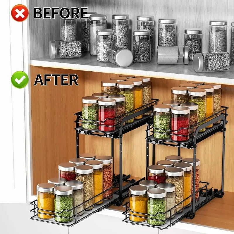 Spice Rack Organizer for Cabinet 2 Tier Pull Out Spice Racks for Inside CabinetHeight Adjustable Heavy Duty Vertical Spice Shelf
Spice Rack Organizer for Cabinet 2 Tier Pull Out Spice Racks for Inside CabinetHeight Adjustable Heavy Duty Vertical Spice Shelf