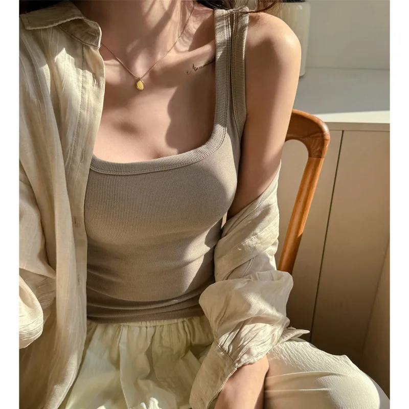 Threaded cotton square collar slim fit slim vest for women, versatile with camisole, basic style for spring and summer, can be
Threaded cotton square collar slim fit slim vest for women, versatile with camisole, basic style for spring and summer, can be