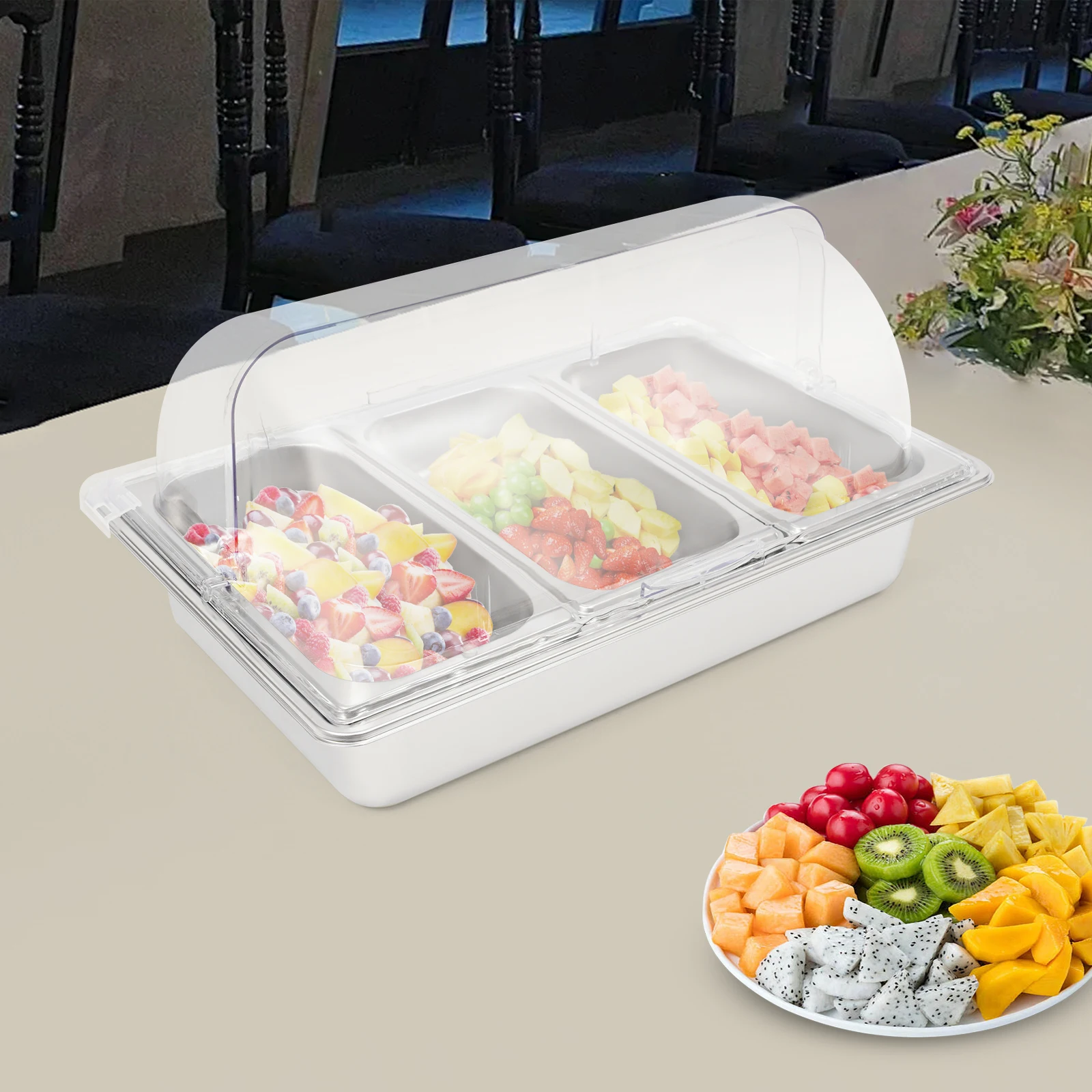 Контейнер для демонстрации продуктов из нержавеющей стали, 3-секционный лоток для хранения еды с защелками, коммерческий сервировочный поднос для фуршетов и пекарен
Контейнер для демонстрации продуктов из нержавеющей стали, 3-секционный лоток для хранения еды с защелками, коммерческий сервировочный поднос для фуршетов и пекарен