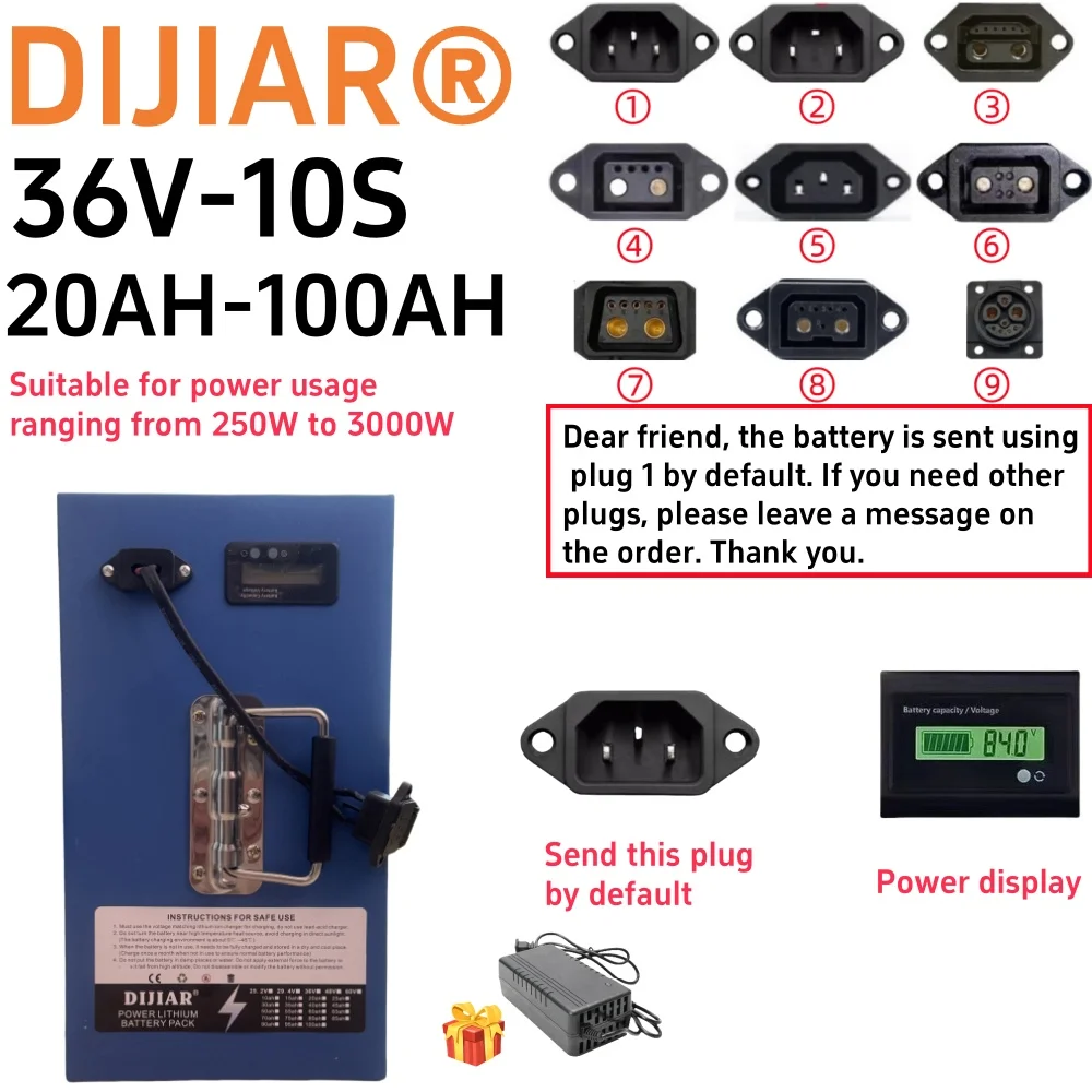 Air freight fast transportation, 36V20AH-100Ah, 18650 full capacity lithium battery, metal shell, applied to 250-3000W equipment
Air freight fast transportation, 36V20AH-100Ah, 18650 full capacity lithium battery, metal shell, applied to 250-3000W equipment