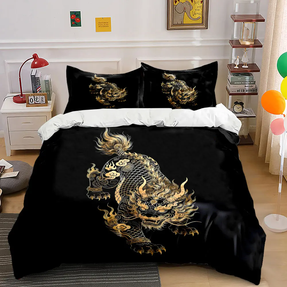 Golden qilin black background Print Bedding Set 1 Duvet Cover 2 Pillowcases for Adult and Children Luxury Gift Full Size
Golden qilin black background Print Bedding Set 1 Duvet Cover 2 Pillowcases for Adult and Children Luxury Gift Full Size