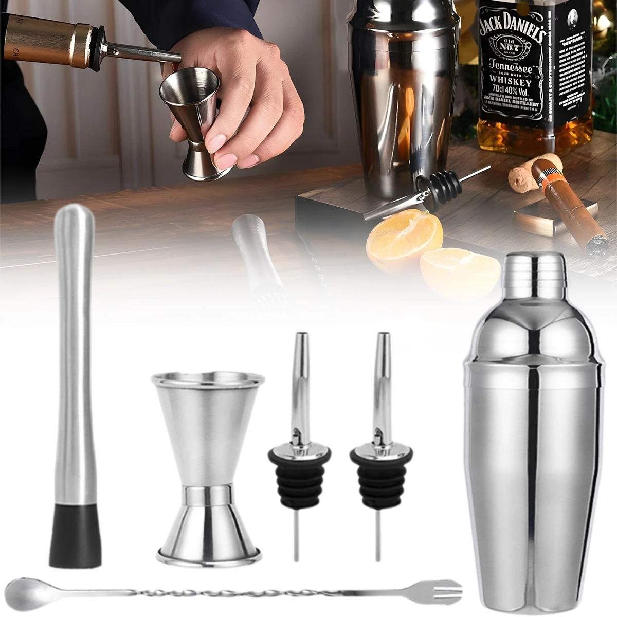 6pcs 750ml Cocktail Shaker Set Stainless Steel Bartender Kit Cocktail Mixer Wine Martini Boston Shaker Party Bar Tools
6pcs 750ml Cocktail Shaker Set Stainless Steel Bartender Kit Cocktail Mixer Wine Martini Boston Shaker Party Bar Tools