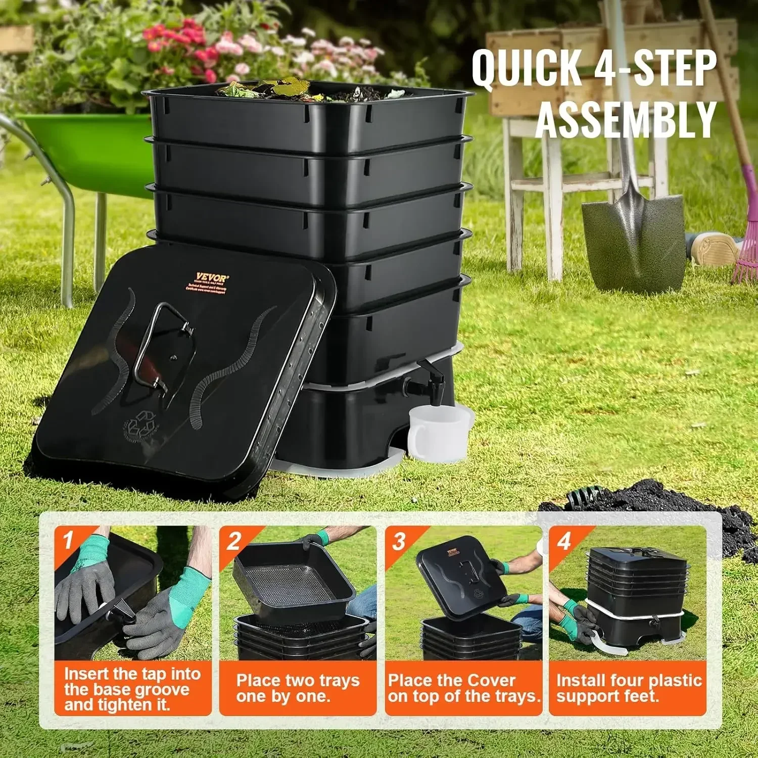 5-Tray Worm Composter, 50 L Worm Compost Bin Outdoor and Indoor, Sustainable Design Worm Farm Kit, Black
5-Tray Worm Composter, 50 L Worm Compost Bin Outdoor and Indoor, Sustainable Design Worm Farm Kit, Black