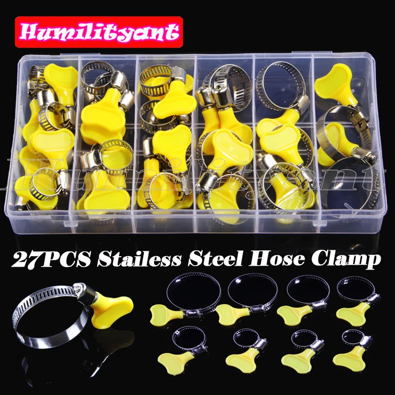 27PCS Hose Clamp Stainless Steel Pipe Clamp Fit 8~44mm Plastic Handle Butterfly Hose Clamp
27PCS Hose Clamp Stainless Steel Pipe Clamp Fit 8~44mm Plastic Handle Butterfly Hose Clamp