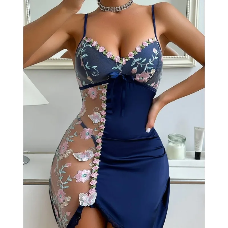 Women's Home Nightgown Outfits Floral Print Lace V Neck See Through Sheer Babydoll Sleeveless Sexy Lingerie Set with Panties
Women's Home Nightgown Outfits Floral Print Lace V Neck See Through Sheer Babydoll Sleeveless Sexy Lingerie Set with Panties